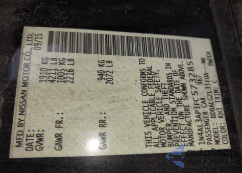 2015 Nissan Altima 2.5 S z USA, uszkodzony, nr VIN 1N4AL3AP3FC573285